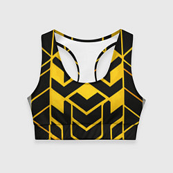 Топик спортивный женский Жёлтые полосы на чёрном фоне, цвет: 3D-принт