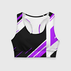 Топик спортивный женский Бело-фиолетовые полосы на чёрном фоне, цвет: 3D-принт