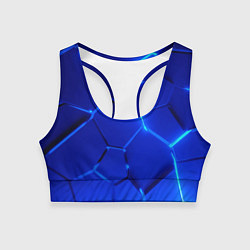 Топик спортивный женский Яркие синие неоновые плиты в разломе, цвет: 3D-принт