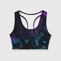 Женский спортивный топ Розово-голубые точки и линии на чёрном фоне