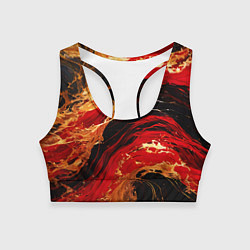 Женский спортивный топ Красно-золотые брызги на чёрном фоне