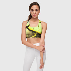 Топик спортивный женский Трещины на абстрактном жёлтом фоне, цвет: 3D-принт — фото 2