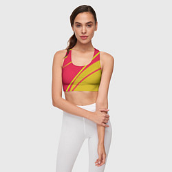Топик спортивный женский Красно-розовый с салатовым точечный, цвет: 3D-принт — фото 2