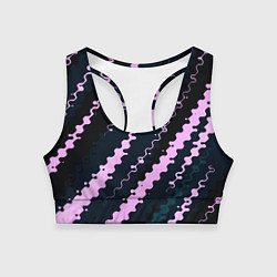 Топик спортивный женский Тёмно-синий с розовым искажённые полосы, цвет: 3D-принт