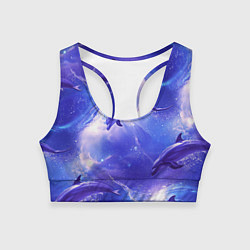Топик спортивный женский Дельфины в волшебном море паттерн, цвет: 3D-принт