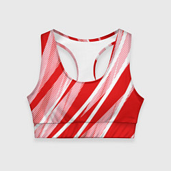 Топик спортивный женский Красно-белый абстракция с полосами, цвет: 3D-принт