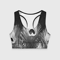 Женский спортивный топ Изогнутые белые перья павлина - чб иллюстрация