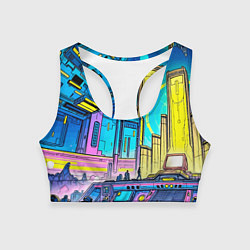 Топик спортивный женский Космический город, цвет: 3D-принт