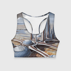 Топик спортивный женский Город на другой планете, цвет: 3D-принт