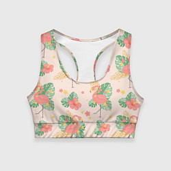 Женский спортивный топ Тропический паттерн с фламинго