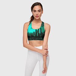 Топик спортивный женский Стилизованный город бирюзовый, цвет: 3D-принт — фото 2