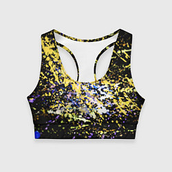 Топик спортивный женский Желто синяя краска на черном, цвет: 3D-принт