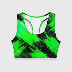 Женский спортивный топ Зеленые мазки краски на черном