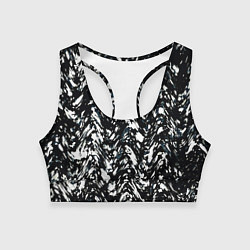 Женский спортивный топ Искажённый пёстрый чёрно-белый