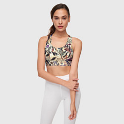 Топик спортивный женский Цветочный светло-коричневый с листьями, цвет: 3D-принт — фото 2