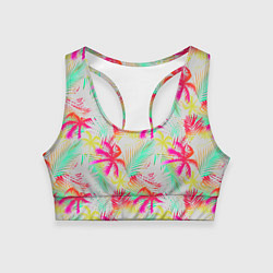 Топик спортивный женский Palm yellow pink, цвет: 3D-принт