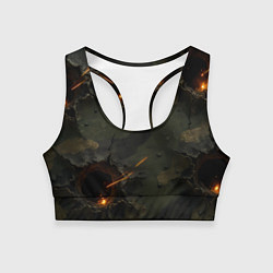 Женский спортивный топ Огненные следы от пуль на камуфляже