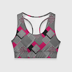 Топик спортивный женский Красно черная абстрактная геометрия пэчворк, цвет: 3D-принт