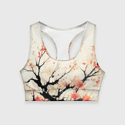 Топик спортивный женский Чёрное дерево с цветами абстракция, цвет: 3D-принт