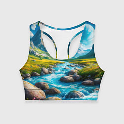 Женский спортивный топ Пейзаж художественный горы речка камни