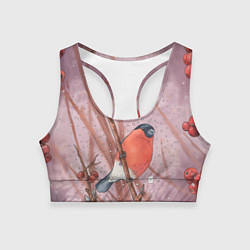Топик спортивный женский Снегирь и зимние ягоды, цвет: 3D-принт