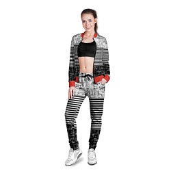 Олимпийка женская Черно-белый комбинированный абстрактный с полосаты, цвет: 3D-красный — фото 2