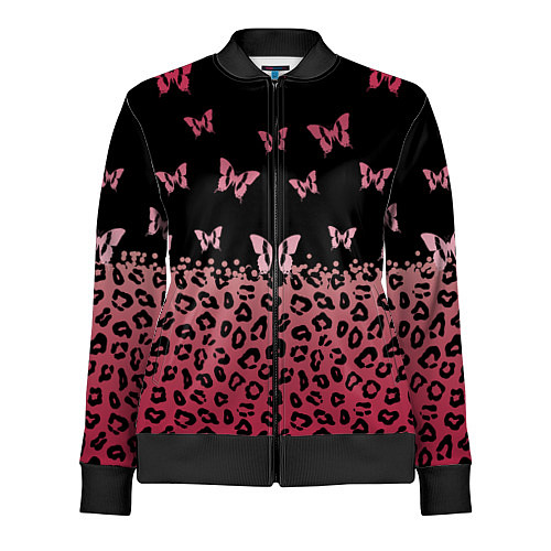 Женская олимпийка Леопардовый паттерн и бабочки на пурпурно-черном ф / 3D-Черный – фото 1