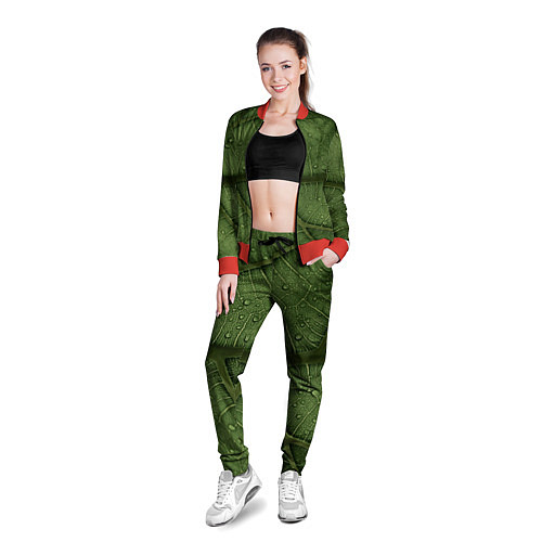 Женская олимпийка Текстура зелёной листы / 3D-Красный – фото 3