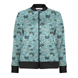 Олимпийка женская Японский дракон на волнах паттерн, цвет: 3D-черный