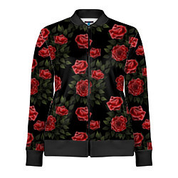 Олимпийка женская Красные розы на черном - паттерн, цвет: 3D-черный