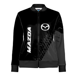 Олимпийка женская Mazda speed на темном фоне со следами шин: надпись, цвет: 3D-черный