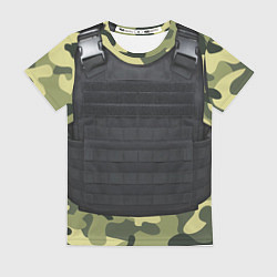 Футболка женская Бронежилет + камуфляж, цвет: 3D-принт