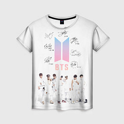 Футболка женская BTS белый постер, цвет: 3D-принт