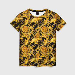 Женская футболка Львы золотые узоры