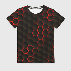 Женская футболка Соты объемные с красным свечением