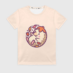 Футболка женская Ёжик листья милый рисунок, цвет: 3D-принт