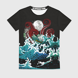 Женская футболка Корабль на Волнах Кракен