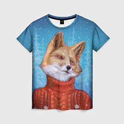 Футболка женская НОВОГОДНИЙ ЛИС CHRISTMAS FOX, цвет: 3D-принт