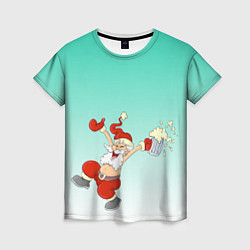 Женская футболка Веселый празднующий дед Мороз