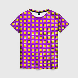 Футболка женская Фиолетовый Фон с Желтыми Квадратами Иллюзия Движен, цвет: 3D-принт