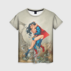Футболка женская The Kiss of Superman and Wonder Woman, цвет: 3D-принт