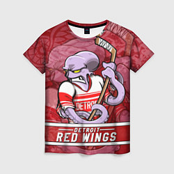 Футболка женская Детройт Ред Уингз, Detroit Red Wings Маскот, цвет: 3D-принт