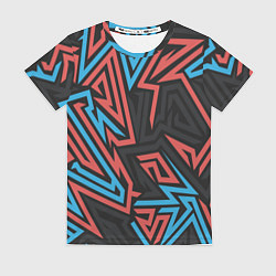 Футболка женская Геометрический красный-синий паттерн, цвет: 3D-принт