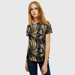 Футболка женская Золотистые абстрактные узоры, цвет: 3D-принт — фото 2