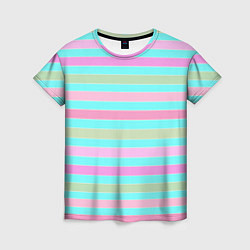 Футболка женская Pink turquoise stripes horizontal Полосатый узор, цвет: 3D-принт