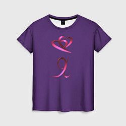 Футболка женская Два объемных розовых сердца и буква Я, цвет: 3D-принт
