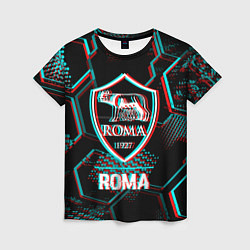 Футболка женская Roma FC в стиле Glitch на темном фоне, цвет: 3D-принт