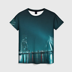 Футболка женская Неоновый мост и город - Светло-синий, цвет: 3D-принт