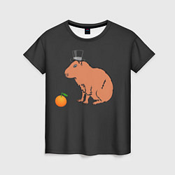 Футболка женская Капибара в цилиндре, цвет: 3D-принт