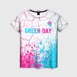 Футболка женская Green Day neon gradient style: символ сверху, цвет: 3D-принт